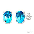4X3 MM Oval Shape Blue Topaz Semi-Precious Stud Earrings in 10K White Gold