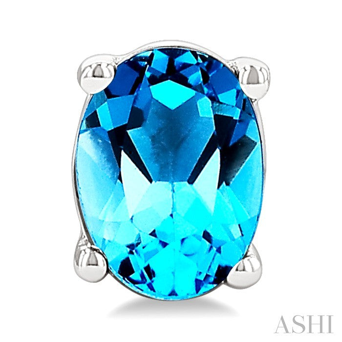 4X3 MM Oval Shape Blue Topaz Semi-Precious Stud Earrings in 10K White Gold