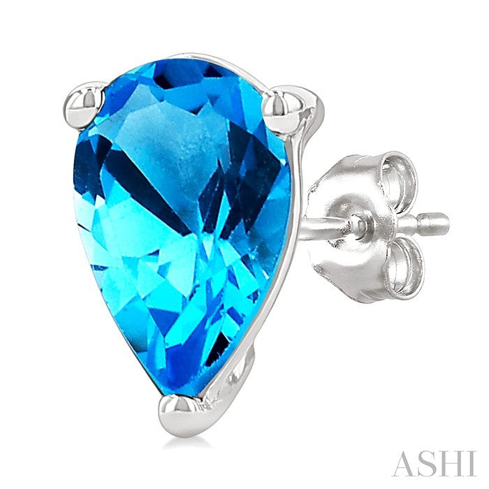 4X3 MM Pear Shape Blue Topaz Semi-Precious Stud Earrings in 10K White Gold