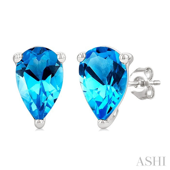 4X3 MM Pear Shape Blue Topaz Semi-Precious Stud Earrings in 10K White Gold