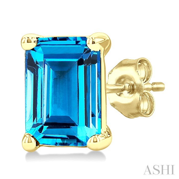 4X3 MM Octagon Shape Blue Topaz Semi-Precious Stud Earrings in 10K Yellow Gold
