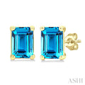 4X3 MM Octagon Shape Blue Topaz Semi-Precious Stud Earrings in 10K Yellow Gold