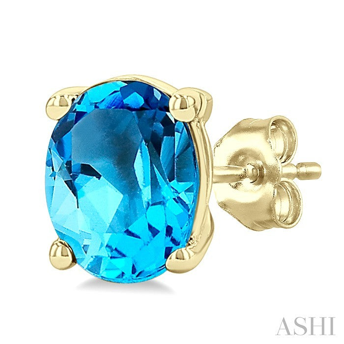 4X3 MM Oval Shape Blue Topaz Semi-Precious Stud Earrings in 10K Yellow Gold