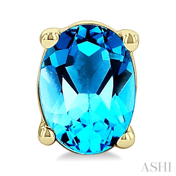 4X3 MM Oval Shape Blue Topaz Semi-Precious Stud Earrings in 10K Yellow Gold