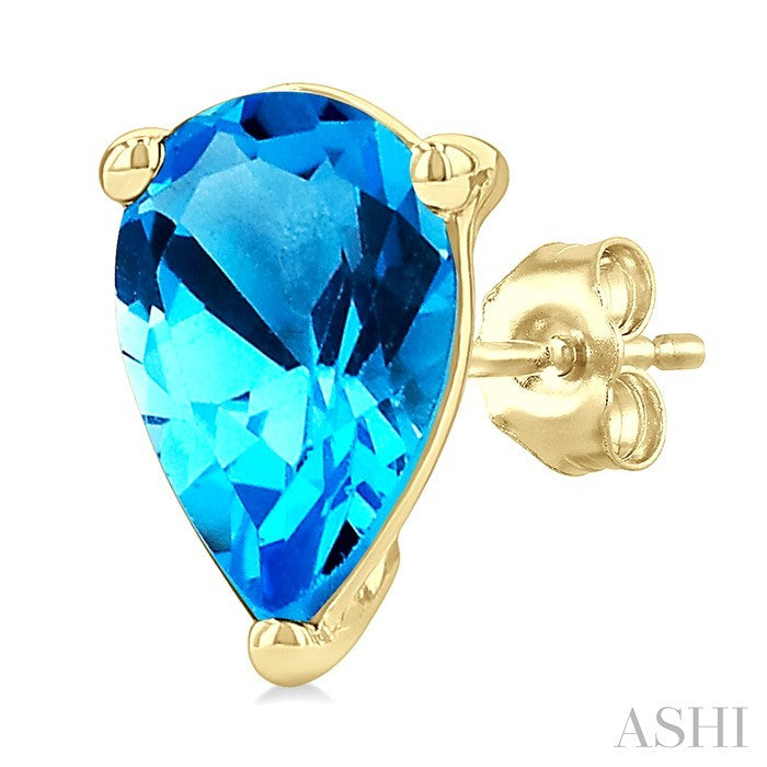 4X3 MM Pear Shape Blue Topaz Semi-Precious Stud Earrings in 10K Yellow Gold