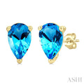 4X3 MM Pear Shape Blue Topaz Semi-Precious Stud Earrings in 10K Yellow Gold
