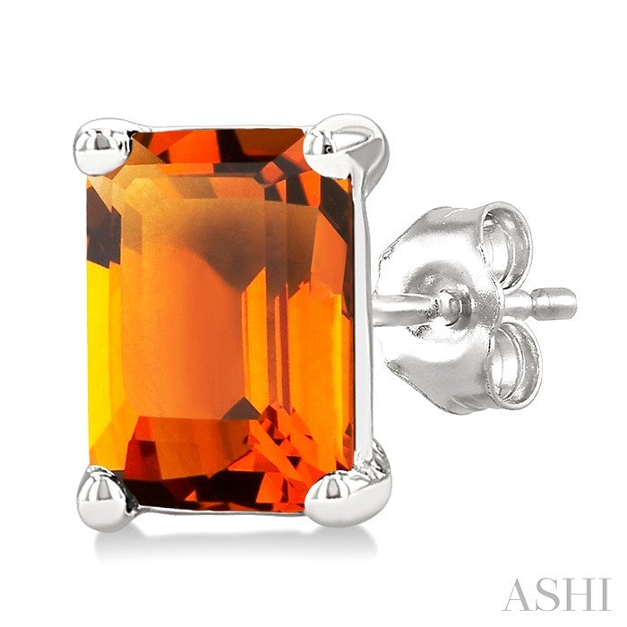 4X3 MM Octagon Shape Citrine Semi-Precious Stud Earrings in 10K White Gold