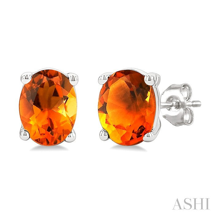 4X3 MM Oval Shape Citrine Semi-Precious Stud Earrings in 10K White Gold