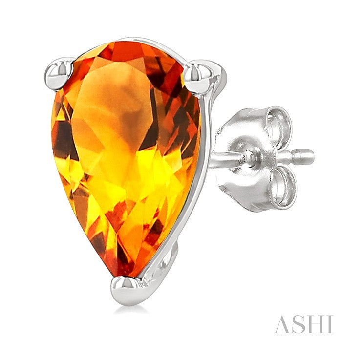 4X3 MM Pear Shape Citrine Semi-Precious Stud Earrings in 10K White Gold