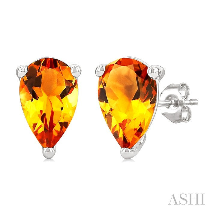 4X3 MM Pear Shape Citrine Semi-Precious Stud Earrings in 10K White Gold