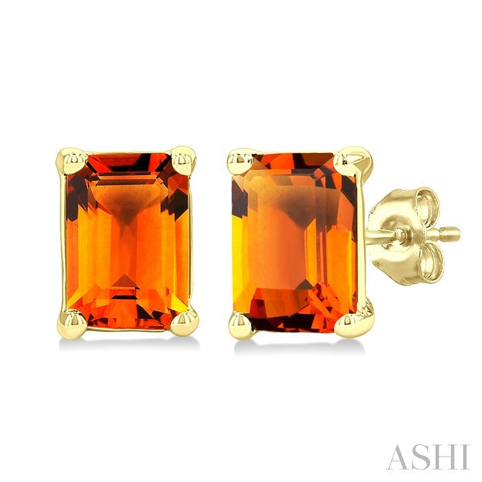 4X3 MM Octagon Shape Citrine Semi-Precious Stud Earrings in 10K Yellow Gold