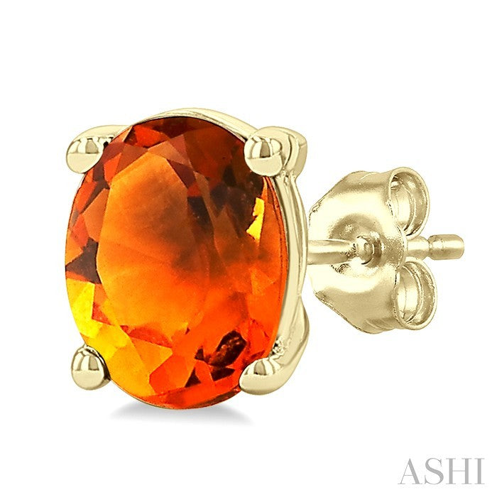 4X3 MM Oval Shape Citrine Semi-Precious Stud Earrings in 10K Yellow Gold