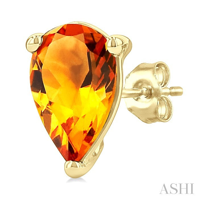 4X3 MM Pear Shape Citrine Semi-Precious Stud Earrings in 10K Yellow Gold