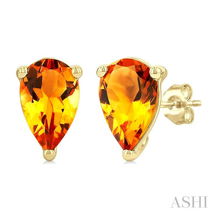 4X3 MM Pear Shape Citrine Semi-Precious Stud Earrings in 10K Yellow Gold