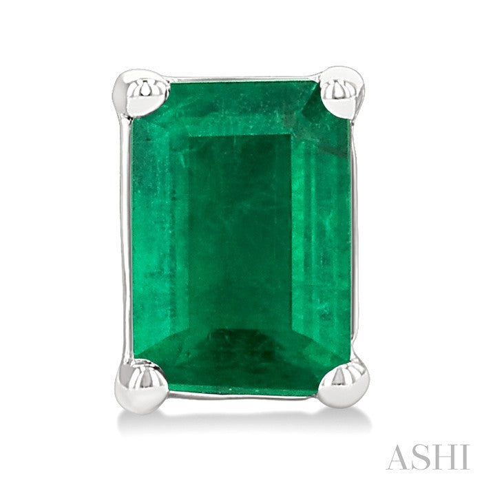 4X3 MM Octagon Shape Emerald Precious Stud Earrings in 10K White Gold