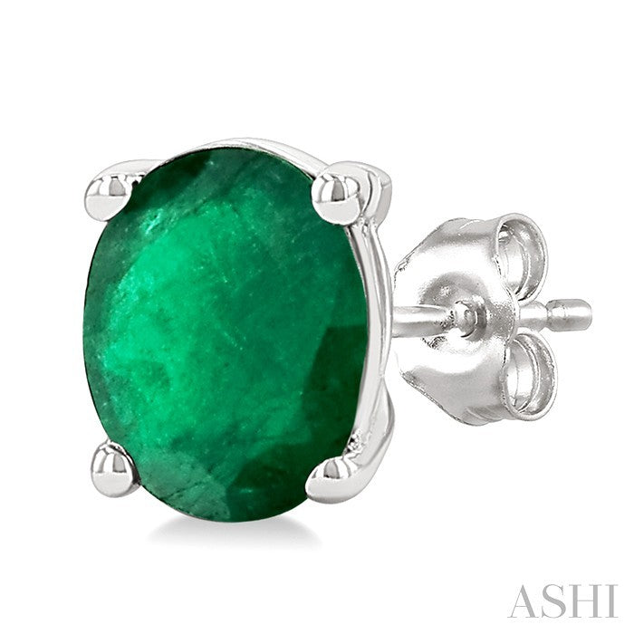 4X3 MM Oval Shape Emerald Precious Stud Earrings in 10K White Gold