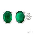 4X3 MM Oval Shape Emerald Precious Stud Earrings in 10K White Gold