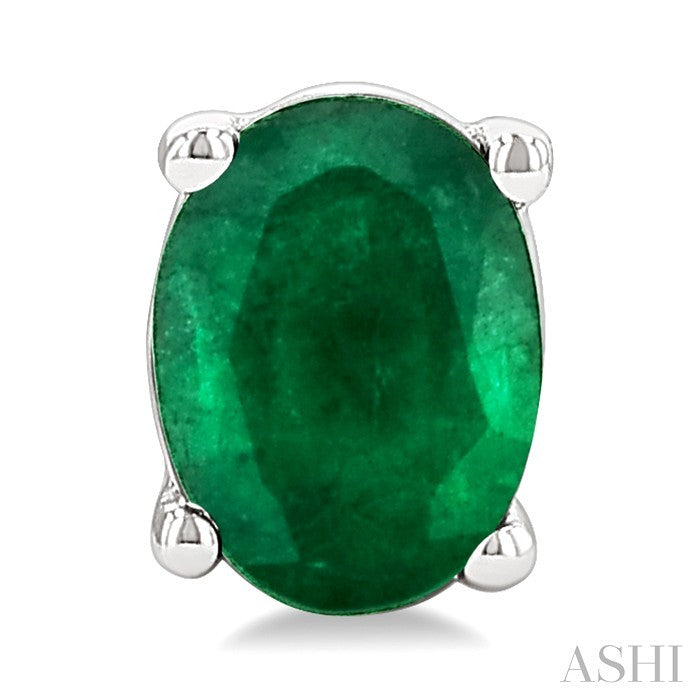 4X3 MM Oval Shape Emerald Precious Stud Earrings in 10K White Gold