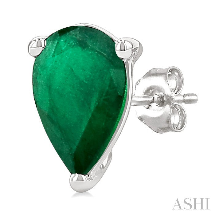 4X3 MM Pear Shape Emerald Precious Stud Earrings in 10K White Gold