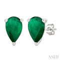 4X3 MM Pear Shape Emerald Precious Stud Earrings in 10K White Gold