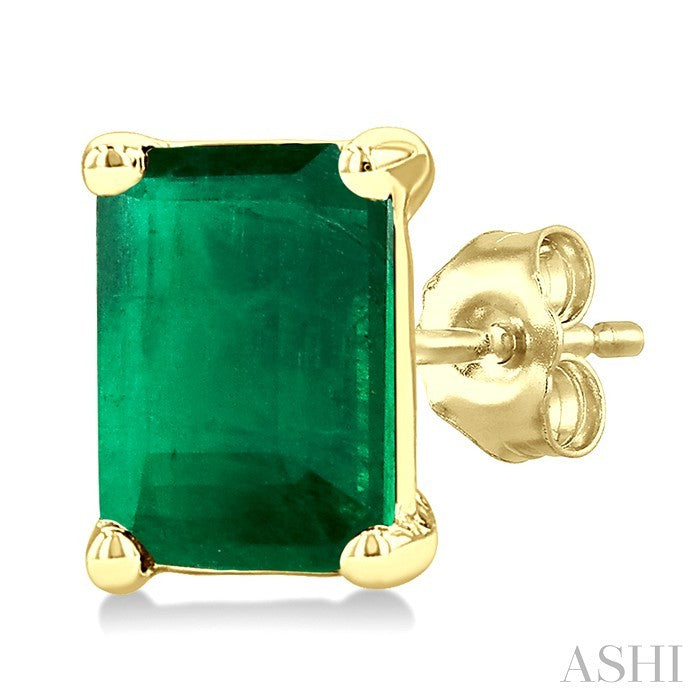 4X3 MM Octagon Shape Emerald Precious Stud Earrings in 10K Yellow Gold