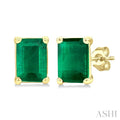 4X3 MM Octagon Shape Emerald Precious Stud Earrings in 10K Yellow Gold