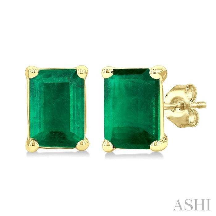 4X3 MM Octagon Shape Emerald Precious Stud Earrings in 10K Yellow Gold