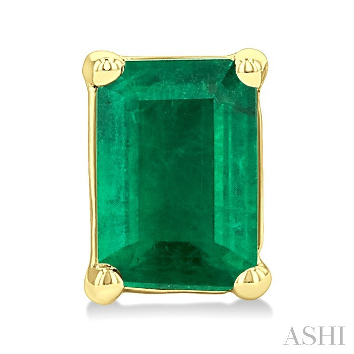 4X3 MM Octagon Shape Emerald Precious Stud Earrings in 10K Yellow Gold