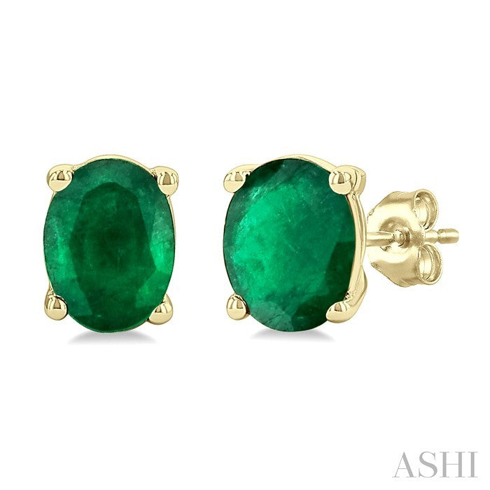 4X3 MM Oval Shape Emerald Precious Stud Earrings in 10K Yellow Gold
