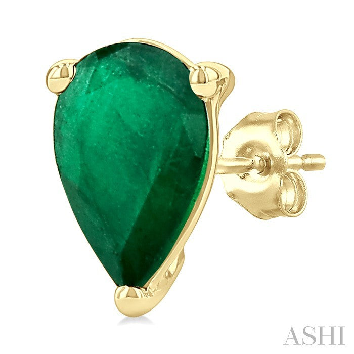 4X3 MM Pear Shape Emerald Precious Stud Earrings in 10K Yellow Gold