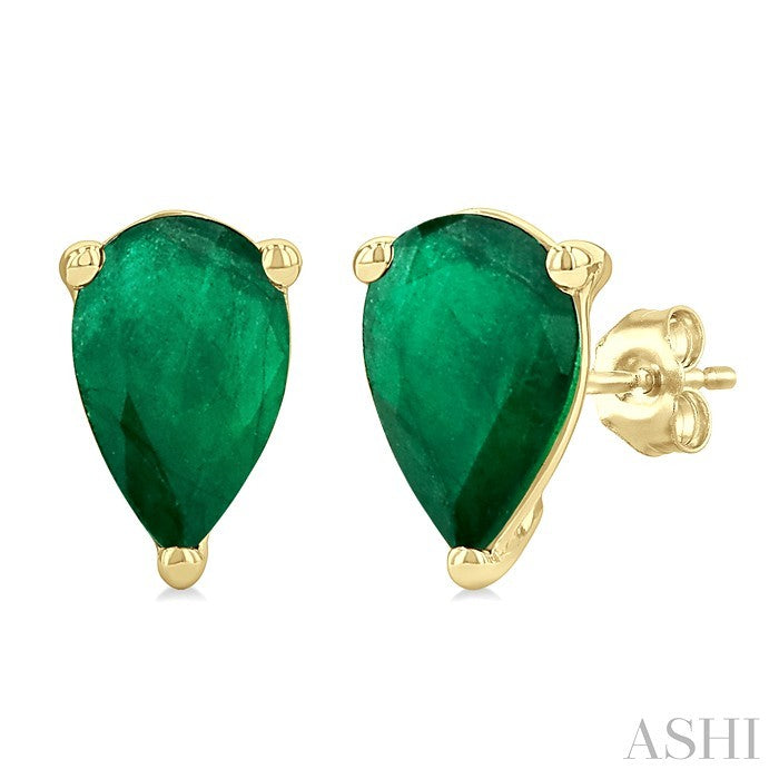 4X3 MM Pear Shape Emerald Precious Stud Earrings in 10K Yellow Gold