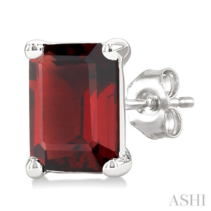 4X3 MM Octagon Shape Garnet Semi-Precious Stud Earrings in 10K White Gold