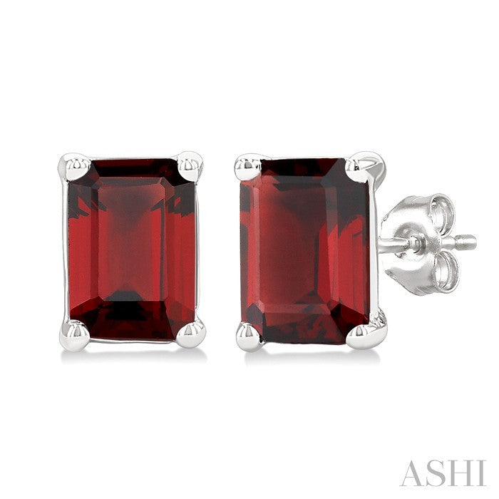 4X3 MM Octagon Shape Garnet Semi-Precious Stud Earrings in 10K White Gold