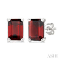 4X3 MM Octagon Shape Garnet Semi-Precious Stud Earrings in 10K White Gold
