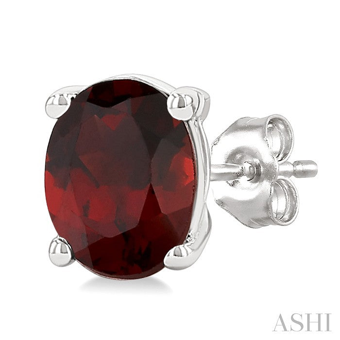 4X3 MM Oval Shape Garnet Semi-Precious Stud Earrings in 10K White Gold