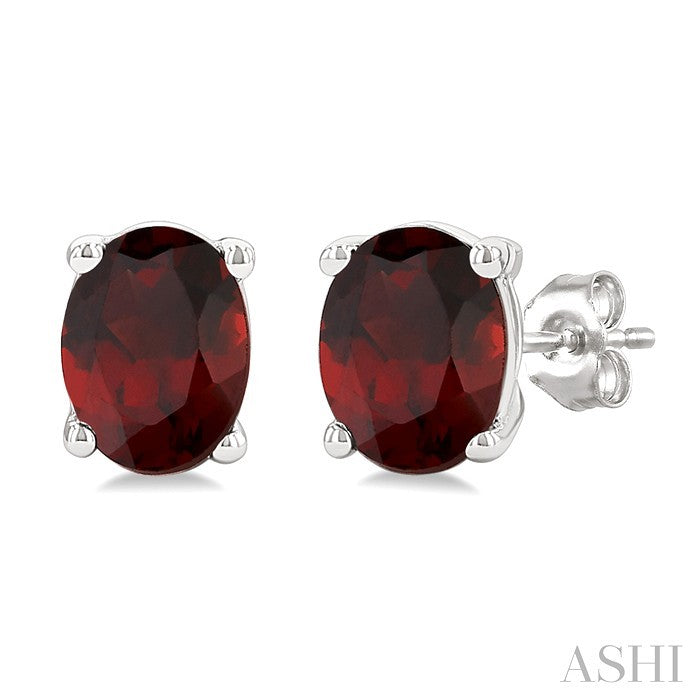 4X3 MM Oval Shape Garnet Semi-Precious Stud Earrings in 10K White Gold