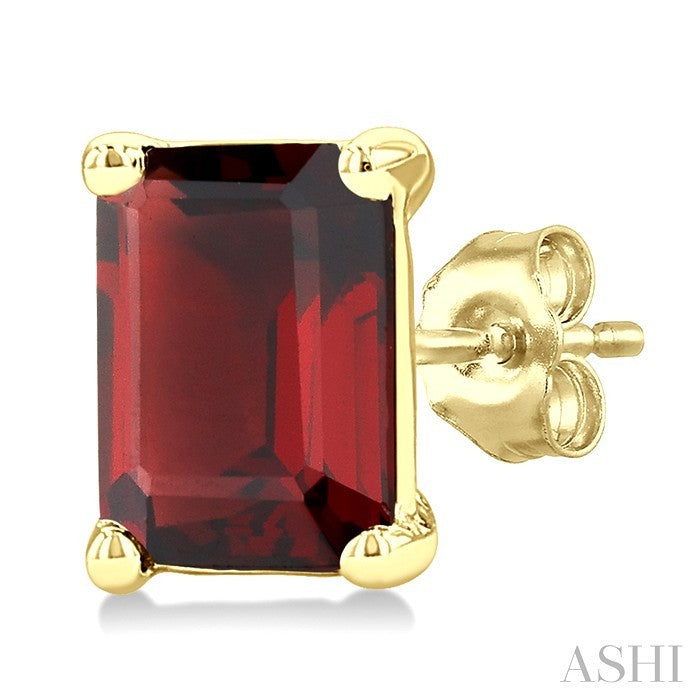 4X3 MM Octagon Shape Garnet Semi-Precious Stud Earrings in 10K Yellow Gold