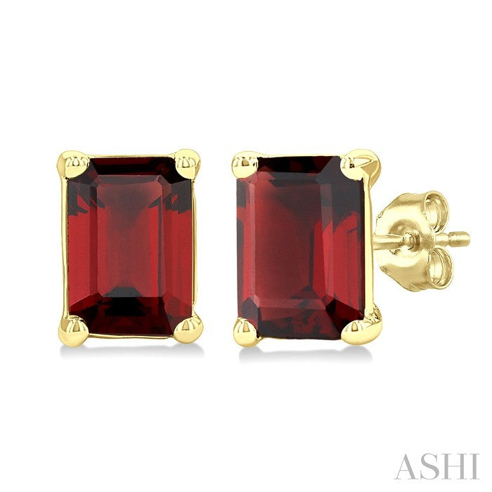 4X3 MM Octagon Shape Garnet Semi-Precious Stud Earrings in 10K Yellow Gold