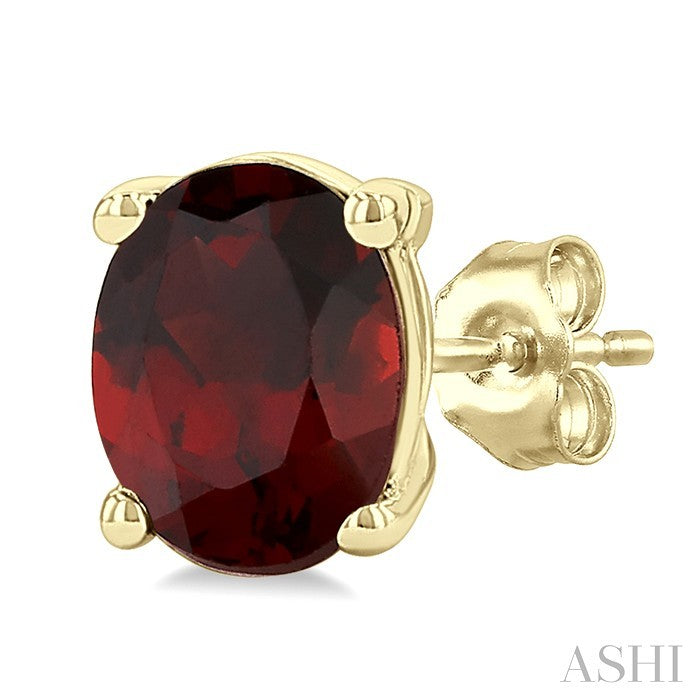4X3 MM Oval Shape Garnet Semi-Precious Stud Earrings in 10K Yellow Gold