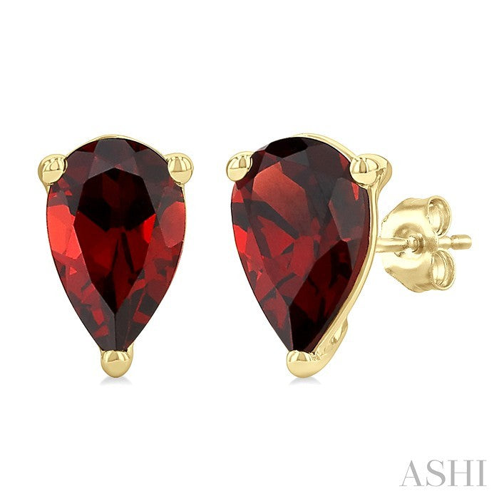 4X3 MM Pear Shape Garnet Semi-Precious Stud Earrings in 10K Yellow Gold