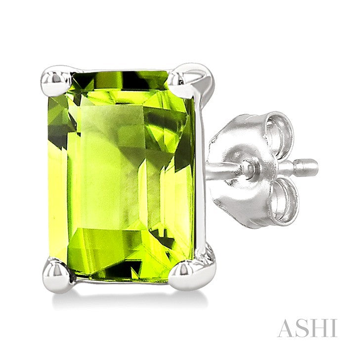4X3 MM Octagon Shape Peridot Semi-Precious Stud Earrings in 10K White Gold