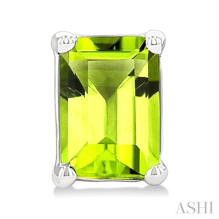 4X3 MM Octagon Shape Peridot Semi-Precious Stud Earrings in 10K White Gold