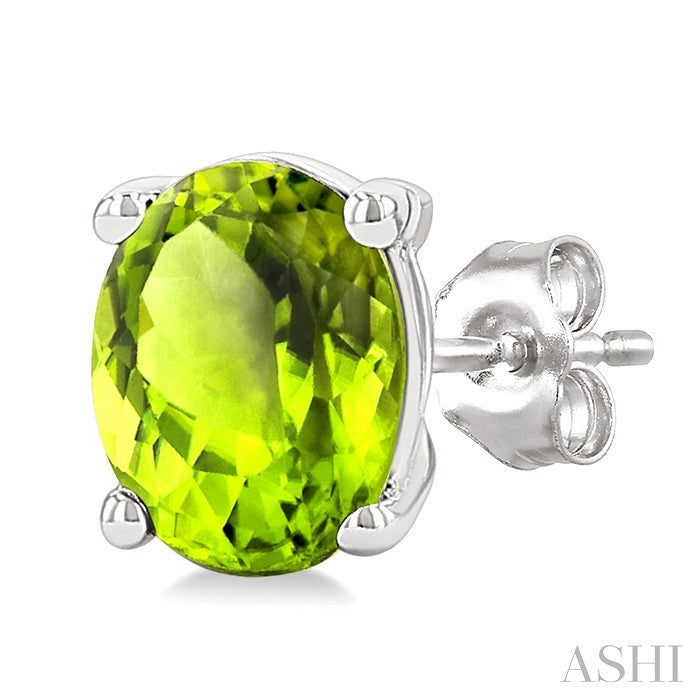 4X3 MM Oval Shape Peridot Semi-Precious Stud Earrings in 10K White Gold