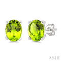 4X3 MM Oval Shape Peridot Semi-Precious Stud Earrings in 10K White Gold