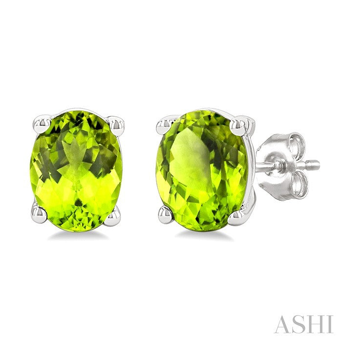 4X3 MM Oval Shape Peridot Semi-Precious Stud Earrings in 10K White Gold
