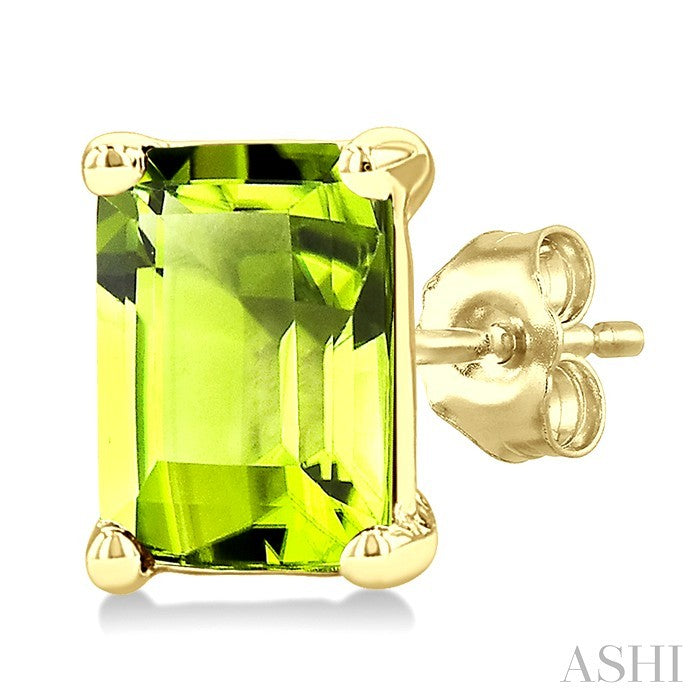 4X3 MM Octagon Shape Peridot Semi-Precious Stud Earrings in 10K Yellow Gold