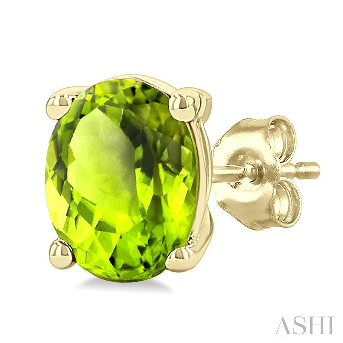 4X3 MM Oval Shape Peridot Semi-Precious Stud Earrings in 10K Yellow Gold