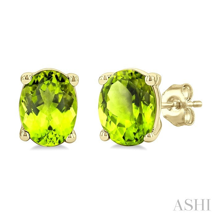 4X3 MM Oval Shape Peridot Semi-Precious Stud Earrings in 10K Yellow Gold