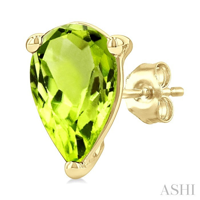 4X3 MM Pear Shape Peridot Semi-Precious Stud Earrings in 10K Yellow Gold
