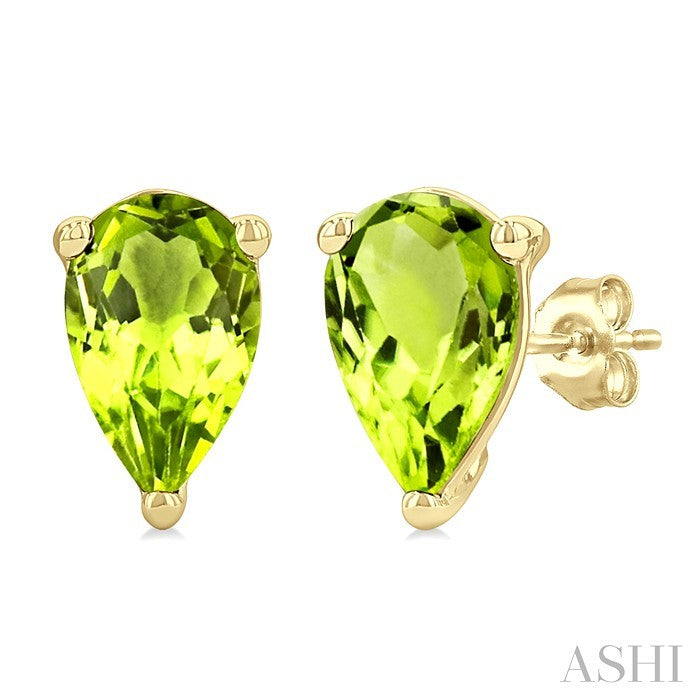 4X3 MM Pear Shape Peridot Semi-Precious Stud Earrings in 10K Yellow Gold
